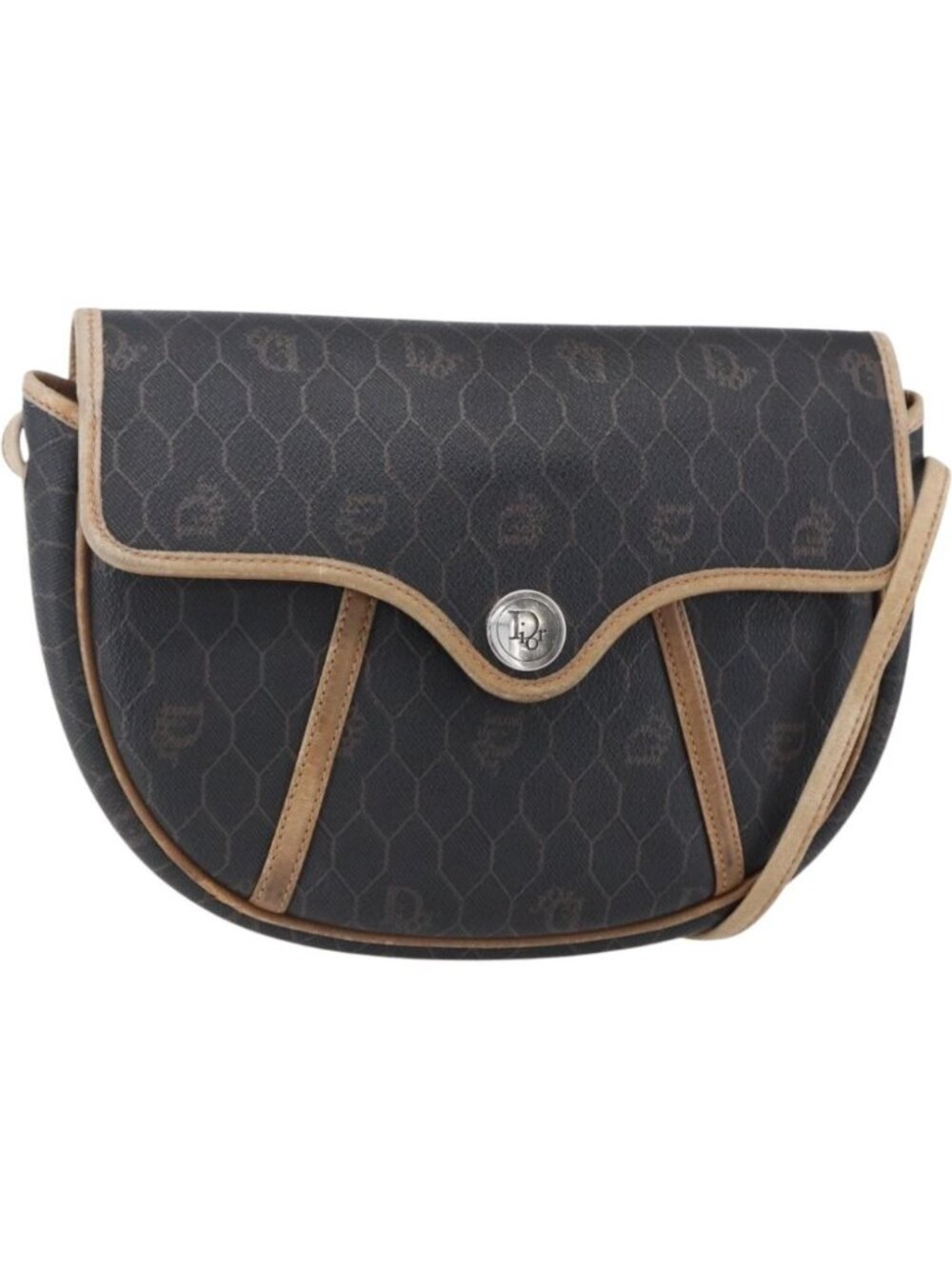 Christian Dior Honeycomb Canvas Shoulder Bag PVC Black gold